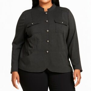 INC International Concepts Knit Jacket Charcoal Gray Military Style Plus Size 3X